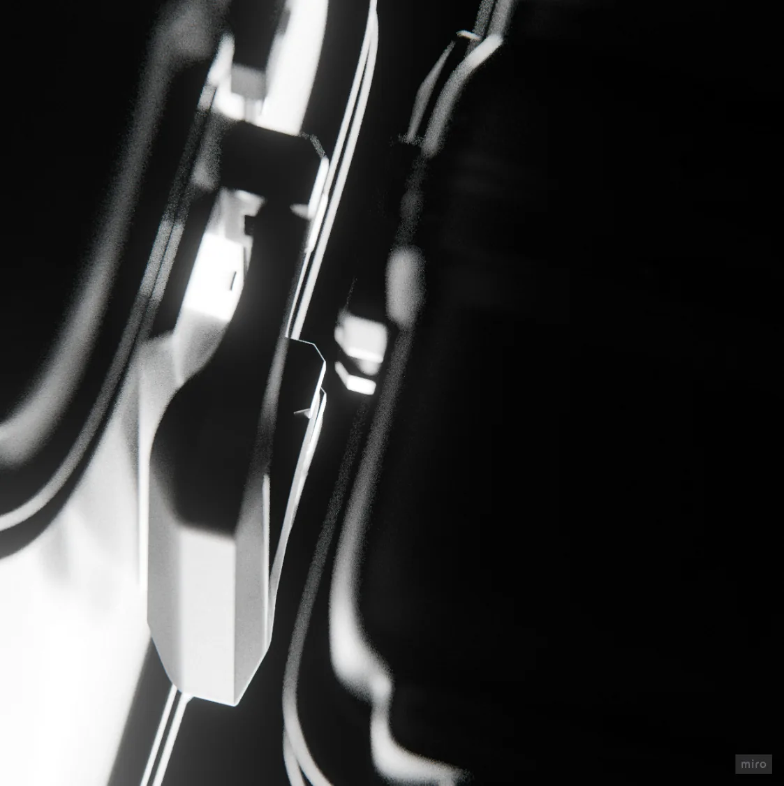 Extreme close-up of the Resist'r case's latch and hinge mechanism